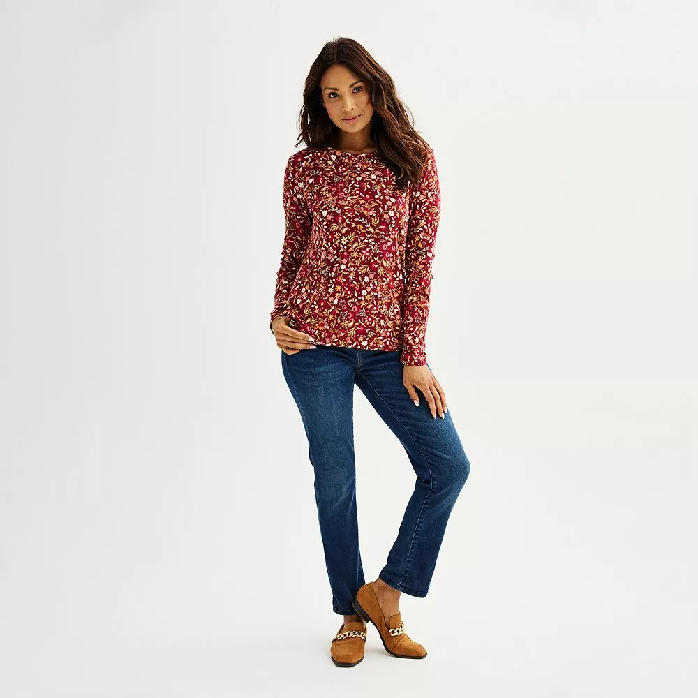 Women's Croft & Barrow® Essential Long-Sleeve Crewneck Tee - Image 4