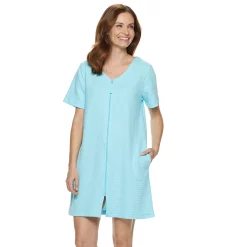 Women's Croft & Barrow® Waffle-Knit Zip-Front Short Sleeve Robe