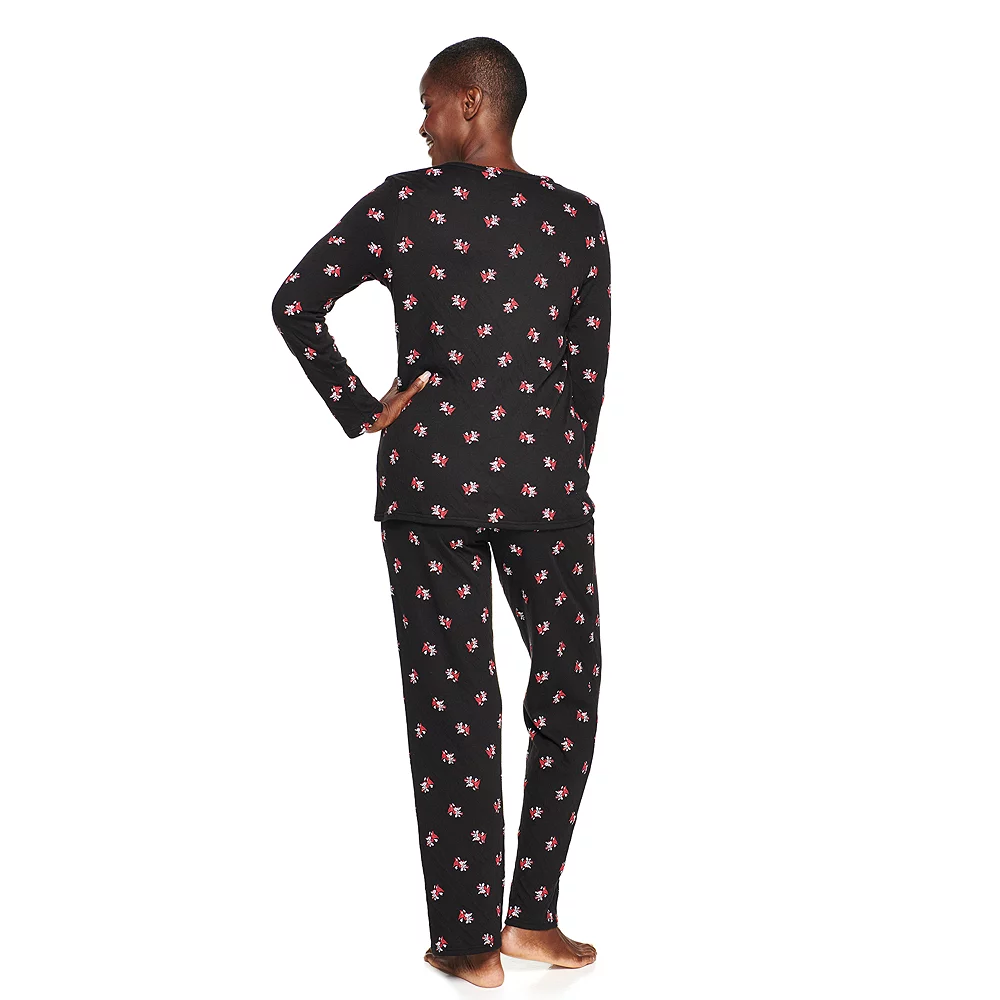Women's Croft & Barrow® Textured Knit Henley Long Sleeve Pajama Top & Pajama Pants Sleep Set - Image 2