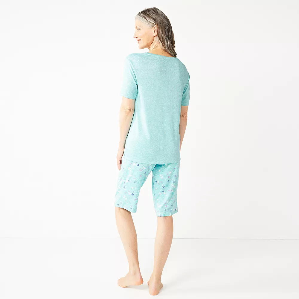 Petite Croft & Barrow® 3-Piece Pajama Top, Pajama Shorts & Pajama Skimmers Sleep Set - Image 2
