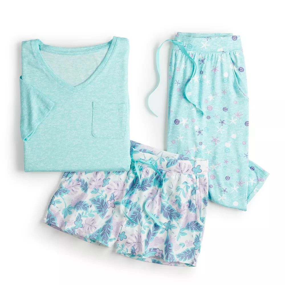Petite Croft & Barrow® 3-Piece Pajama Top, Pajama Shorts & Pajama Skimmers Sleep Set - Image 4
