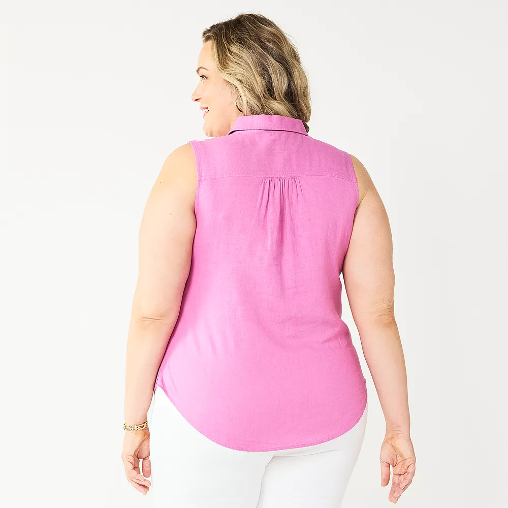 Plus Size Croft & Barrow® Sleeveless Linen Blend Shirt - Image 2
