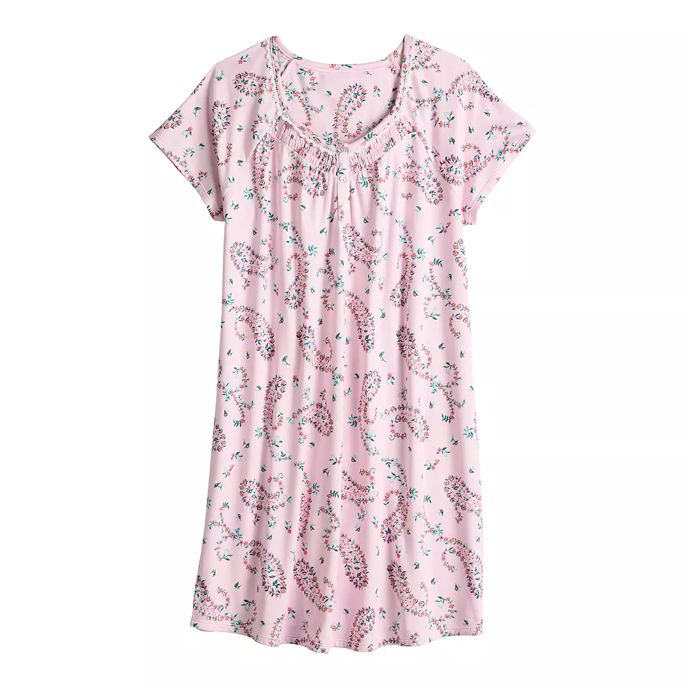 Women's Croft & Barrow® Cozy Short Sleeve Smocked Nightgown - Image 4