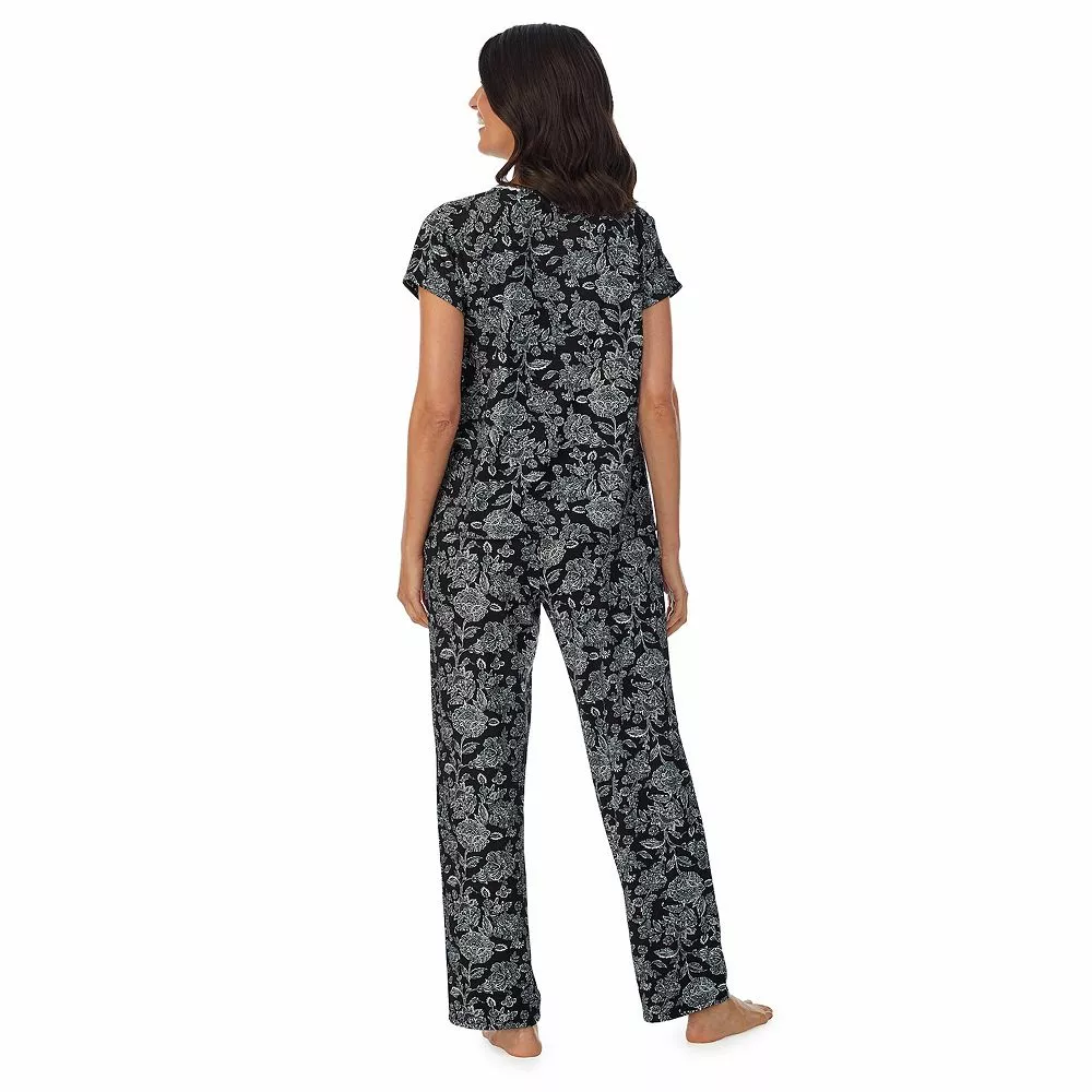 Women's Croft & Barrow® Cozy Short Sleeve Button-Front Pajama Top & Pajama Pants Sleep Set - Image 2
