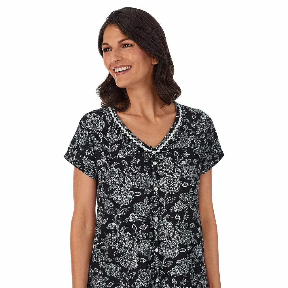 Women's Croft & Barrow® Cozy Short Sleeve Button-Front Pajama Top & Pajama Pants Sleep Set - Image 3