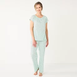 Women's Croft & Barrow® Short Sleeve Pajama Top & Pajama Pants Cotton Sleep Set