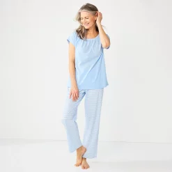 Petite Croft & Barrow® Short Sleeve Pajama Top & Pajama Pants Cotton Sleep Set