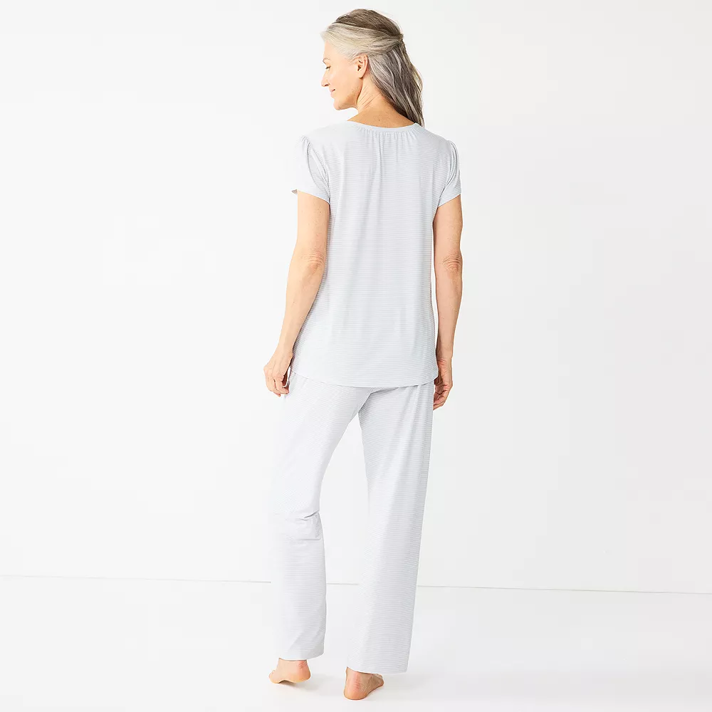 Women's Croft & Barrow® Short Sleeve Henley Pajama Top & Pajama Pants Sleep Set - Image 2