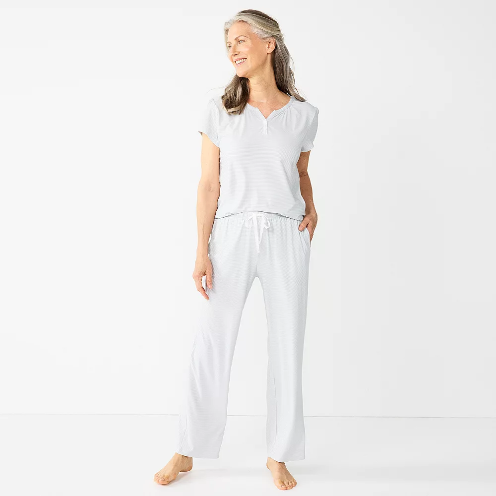 Women's Croft & Barrow® Short Sleeve Henley Pajama Top & Pajama Pants Sleep Set - Image 3