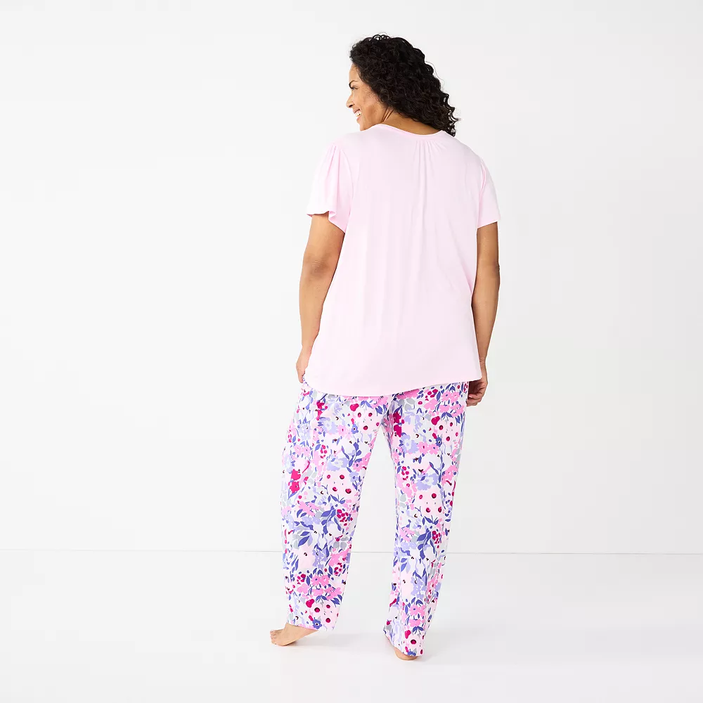 Plus Size Croft & Barrow® Short Sleeve Henley Pajama Top & Pajama Pants Sleep Set - Image 2