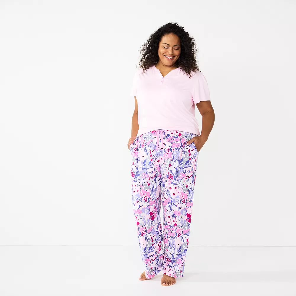 Plus Size Croft & Barrow® Short Sleeve Henley Pajama Top & Pajama Pants Sleep Set - Image 3