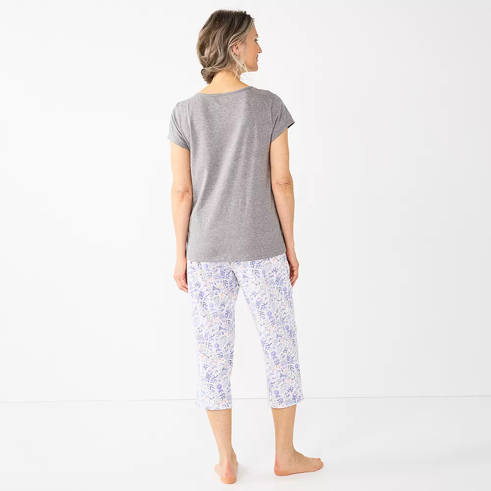 Women's Croft & Barrow® Short Sleeve Pajama Top & Capri Pajama Pants Sleep Set - Image 2