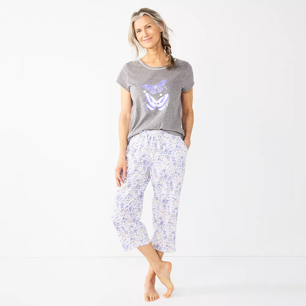 Women's Croft & Barrow® Short Sleeve Pajama Top & Capri Pajama Pants Sleep Set - Image 3