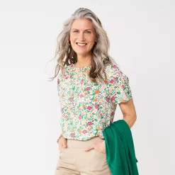 Women's Croft & Barrow® Piped Raglan Blouse