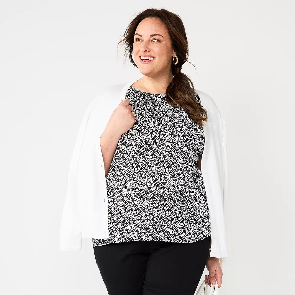 Plus Size Croft & Barrow® Piped Raglan Blouse